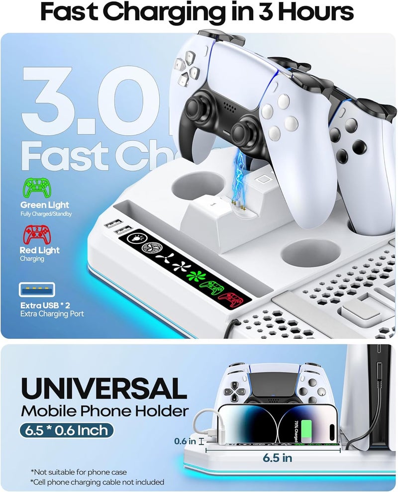 Gersker Cooling Station for PS5 with Dual Controller Charger Compatible with Playstation 5/Slim/Pro, PS5 Cooling Stand Station Vertical & 3 Level Cooler Fan, Controller Charging Dock, For PlayStation 3 Games - Image 5